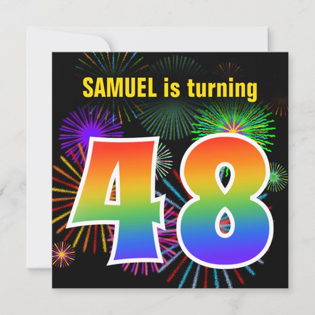 Roligt Fireworks + Rainbow Mönster "48" Birthday # Inbjudningar (Framsida)