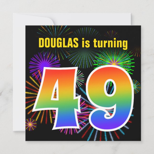 Roligt Fireworks + Rainbow Mönster "49" Birthday # Inbjudningar (Framsida)