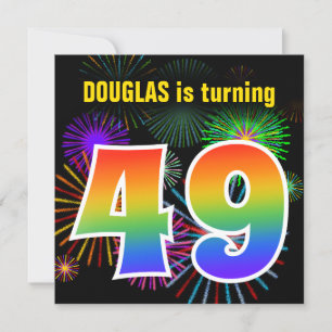 Roligt Fireworks + Rainbow Mönster "49" Birthday # Inbjudningar