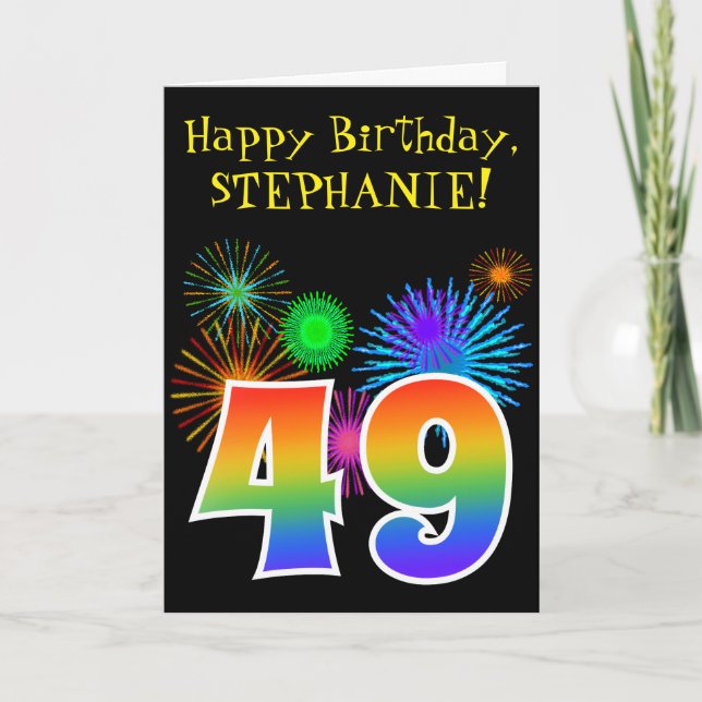 Roligt Fireworks + Rainbow Mönster "49" Birthday # Kort (Framsida)