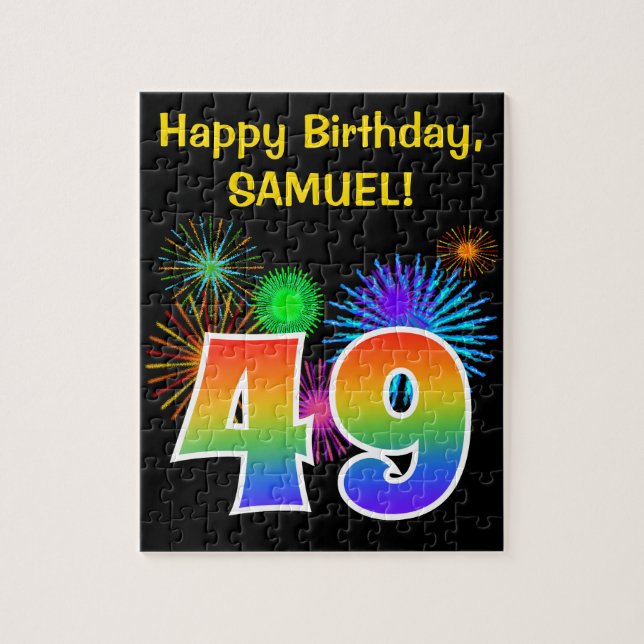 Roligt Fireworks + Rainbow Mönster "49" Birthday # Pussel (Vertikal)