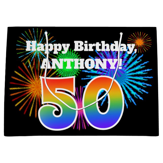 Roligt Fireworks + Rainbow Mönster ’50’ Birthday # (Framsidan)