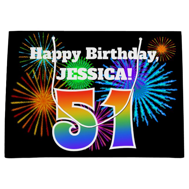 Roligt Fireworks + Rainbow Mönster ’51’ Birthday # (Framsidan)