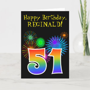 Roligt Fireworks + Rainbow Mönster ’51’ Birthday # Kort