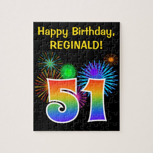 Roligt Fireworks + Rainbow Mönster ’51’ Birthday # Pussel (Vertikal)