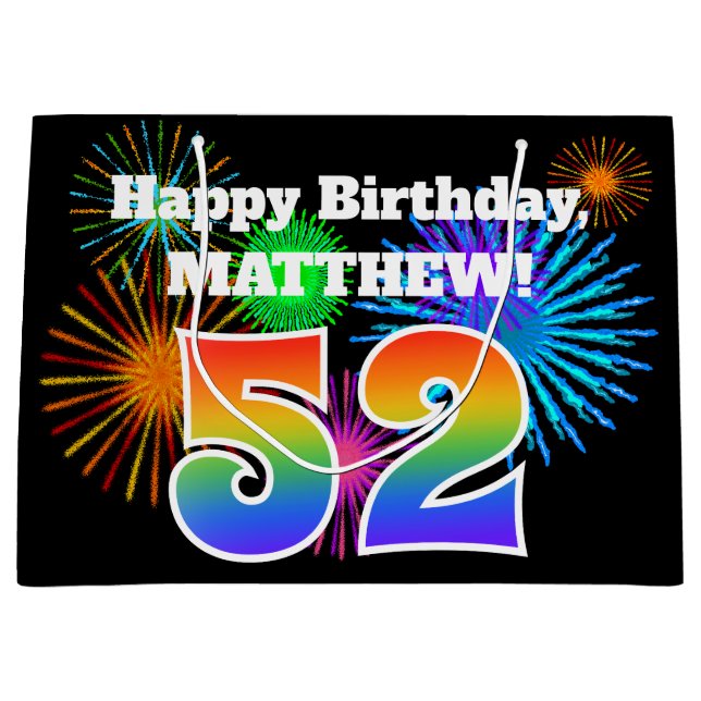 Roligt Fireworks + Rainbow Mönster ’52’ Birthday # (Framsidan)