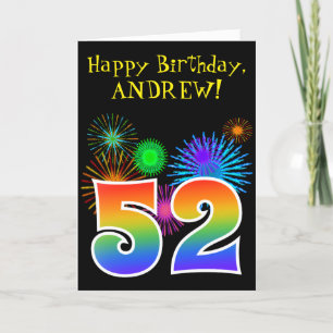 Roligt Fireworks + Rainbow Mönster ’52’ Birthday # Kort