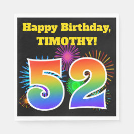 Roligt Fireworks + Rainbow Mönster ’52’ Birthday # Pappersservett
