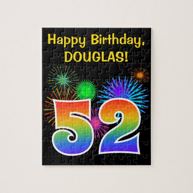 Roligt Fireworks + Rainbow Mönster ’52’ Birthday # Pussel (Vertikal)