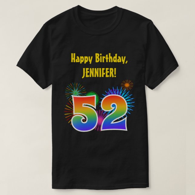 Roligt Fireworks + Rainbow Mönster ’52’ Birthday # T Shirt (Design framsida)
