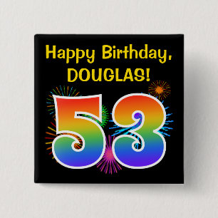 Roligt Fireworks + Rainbow Mönster ’53’ Birthday # Knapp