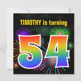 Roligt Fireworks + Rainbow Mönster ’54’ Birthday # Inbjudningar