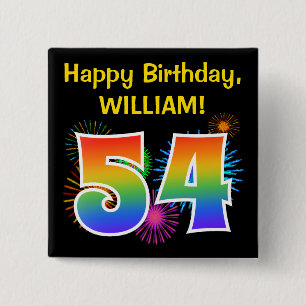 Roligt Fireworks + Rainbow Mönster ’54’ Birthday # Knapp