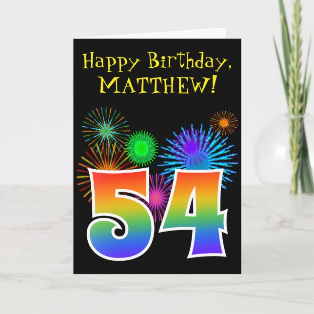 Roligt Fireworks + Rainbow Mönster ’54’ Birthday # Kort (Framsida)