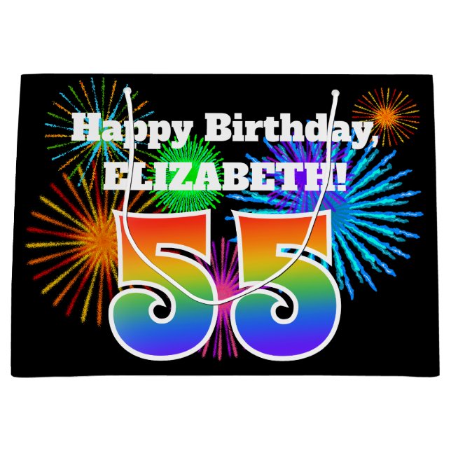 Roligt Fireworks + Rainbow Mönster "55" Birthday # (Framsidan)