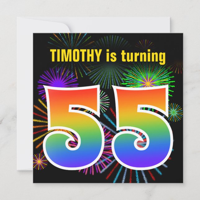 Roligt Fireworks + Rainbow Mönster "55" Birthday # Inbjudningar (Framsida)