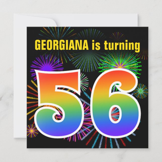Roligt Fireworks + Rainbow Mönster "56" Birthday # Inbjudningar (Framsida)