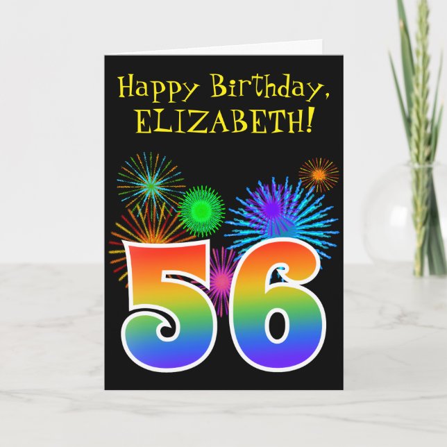 Roligt Fireworks + Rainbow Mönster "56" Birthday # Kort (Framsida)