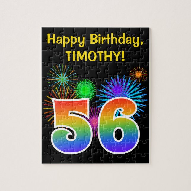 Roligt Fireworks + Rainbow Mönster "56" Birthday # Pussel (Vertikal)