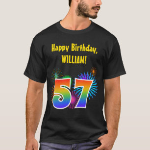 Roligt Fireworks + Rainbow Mönster "57" Birthday # T Shirt
