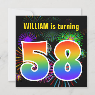 Roligt Fireworks + Rainbow Mönster "58" Birthday # Inbjudningar