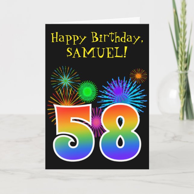 Roligt Fireworks + Rainbow Mönster "58" Birthday # Kort (Framsida)