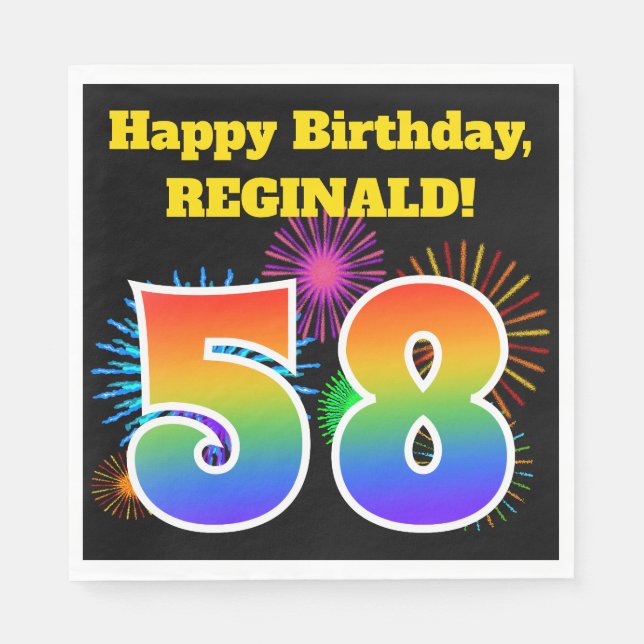 Roligt Fireworks + Rainbow Mönster "58" Birthday # Pappersservett (Framsidan)