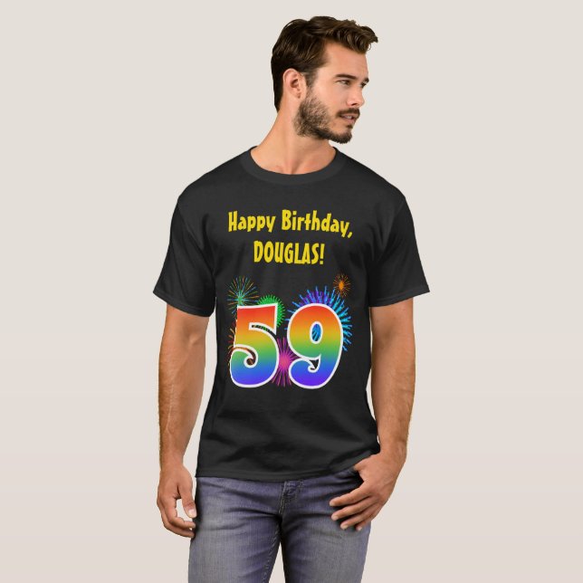 Roligt Fireworks + Rainbow Mönster "59" Birthday # T Shirt (Hel framsida)
