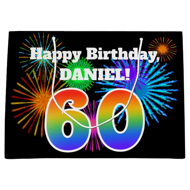 Roligt Fireworks + Rainbow Mönster ’60’ Birthday # (Framsidan)