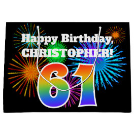 Roligt Fireworks + Rainbow Mönster "61" Birthday #