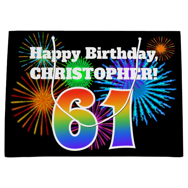 Roligt Fireworks + Rainbow Mönster "61" Birthday # (Framsidan)