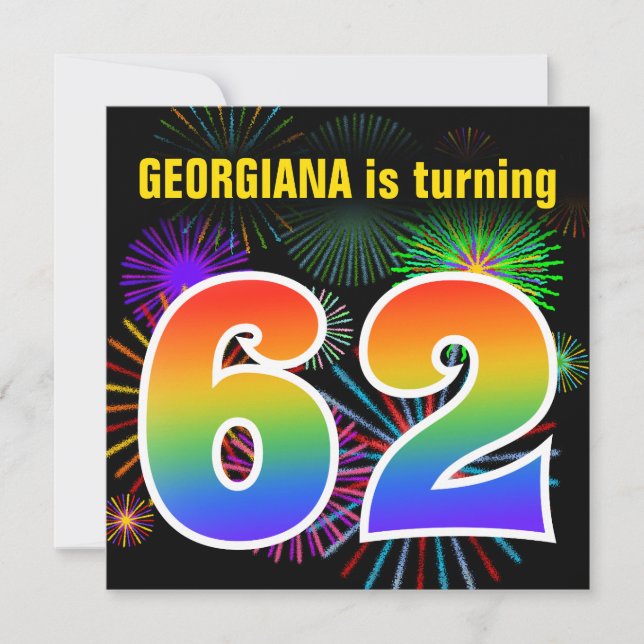 Roligt Fireworks + Rainbow Mönster ’62’ Birthday # Inbjudningar (Framsida)