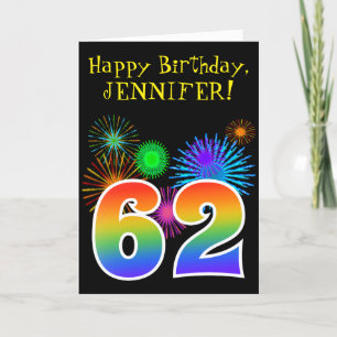 Roligt Fireworks + Rainbow Mönster ’62’ Birthday # Kort