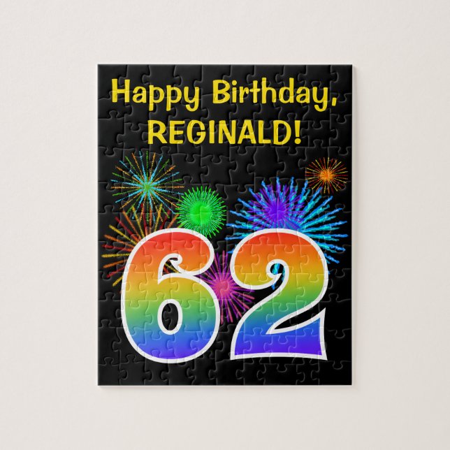 Roligt Fireworks + Rainbow Mönster ’62’ Birthday # Pussel (Vertikal)