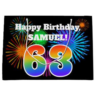 Roligt Fireworks + Rainbow Mönster "63" Birthday #
