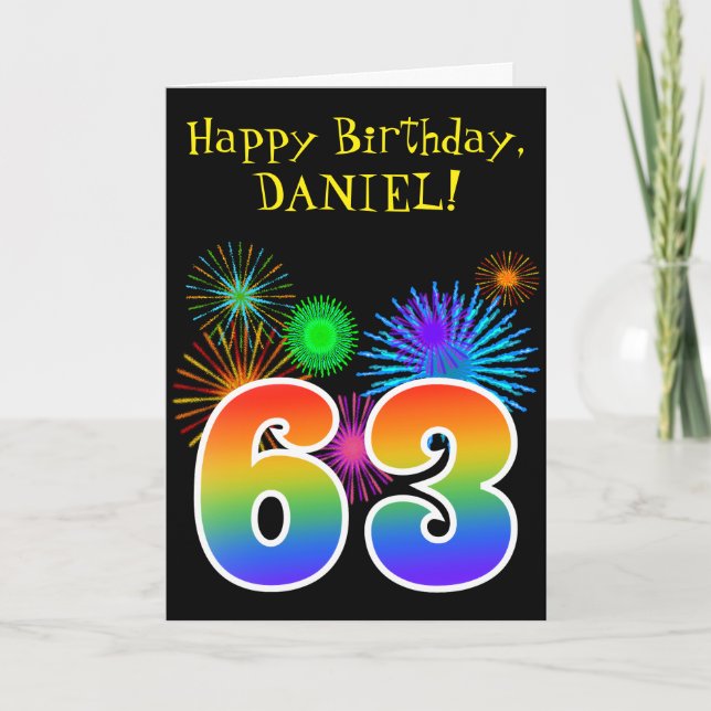 Roligt Fireworks + Rainbow Mönster "63" Birthday # Kort (Framsida)