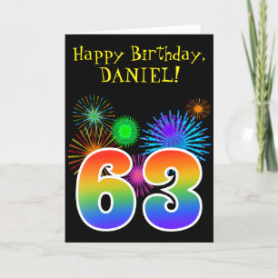 Roligt Fireworks + Rainbow Mönster "63" Birthday # Kort