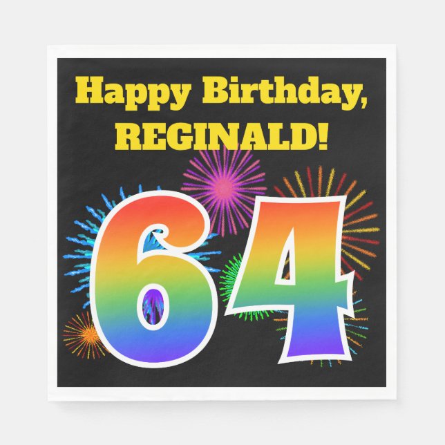 Roligt Fireworks + Rainbow Mönster ’64’ Birthday # Pappersservett (Framsidan)