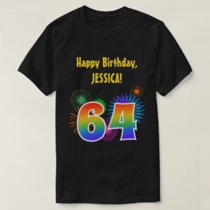 Roligt Fireworks + Rainbow Mönster ’64’ Birthday # T Shirt