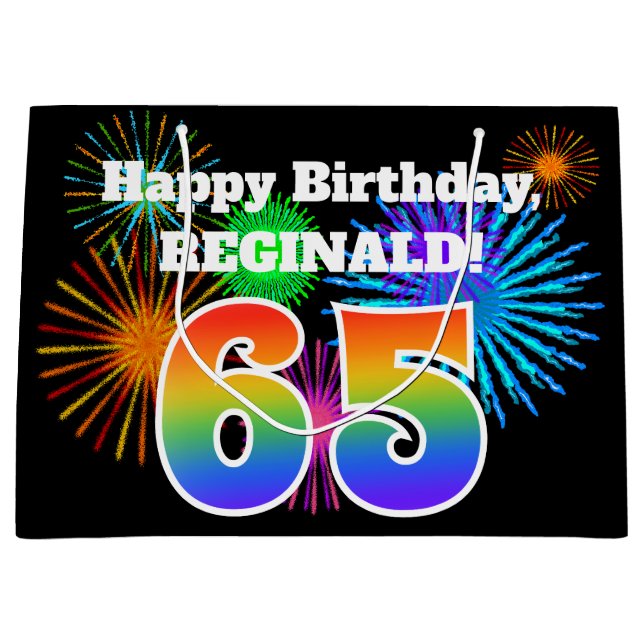 Roligt Fireworks + Rainbow Mönster "65" Birthday # (Framsidan)