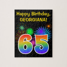 Roligt Fireworks + Rainbow Mönster "65" Birthday # Pussel