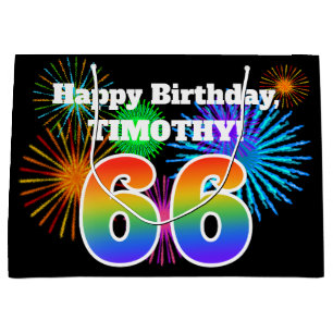 Roligt Fireworks + Rainbow Mönster "66" Birthday #
