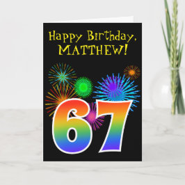 Roligt Fireworks + Rainbow Mönster "67" Birthday # Kort