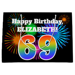 Roligt Fireworks + Rainbow Mönster "69" Birthday #