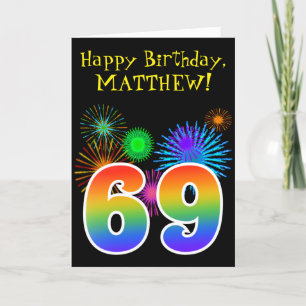 Roligt Fireworks + Rainbow Mönster "69" Birthday # Kort
