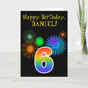 Roligt Fireworks + Rainbow Mönster ’6’ Birthday # Kort