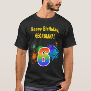 Roligt Fireworks + Rainbow Mönster ’6’ Birthday # T Shirt