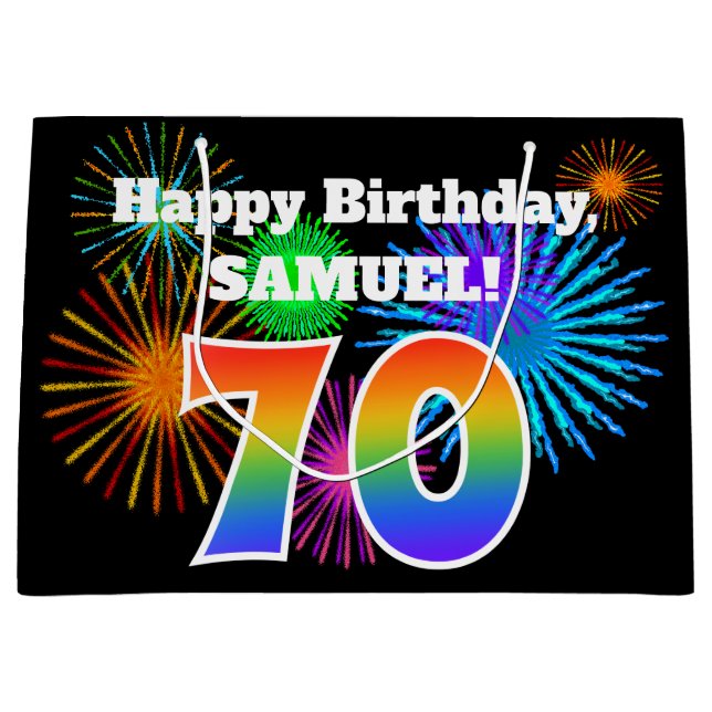 Roligt Fireworks + Rainbow Mönster ’70’ Birthday # (Framsidan)