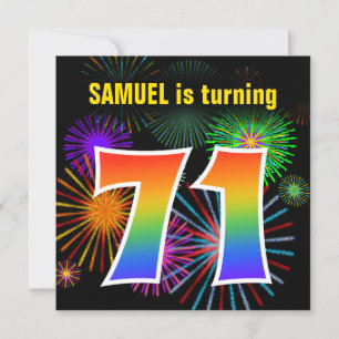 Roligt Fireworks + Rainbow Mönster ’71’ Birthday # Inbjudningar