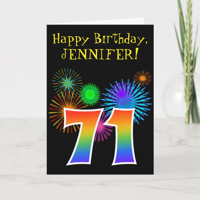 Roligt Fireworks + Rainbow Mönster ’71’ Birthday # Kort (Framsida)